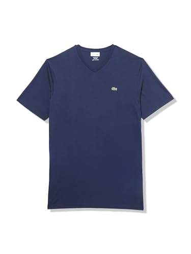 Lacoste Camiseta masculina alta gola V manga curta modelagem regular clássica, Azul marinho, XGG