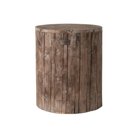 Patio Sense 62420 Elyse Round Rustic Garden Stool Wood Outdoor Seating & End Table Portable Adaptable Outdoor Furniture Ideal for Entertaining, Gardening & Decor - Seasoned Patina Finish Cover