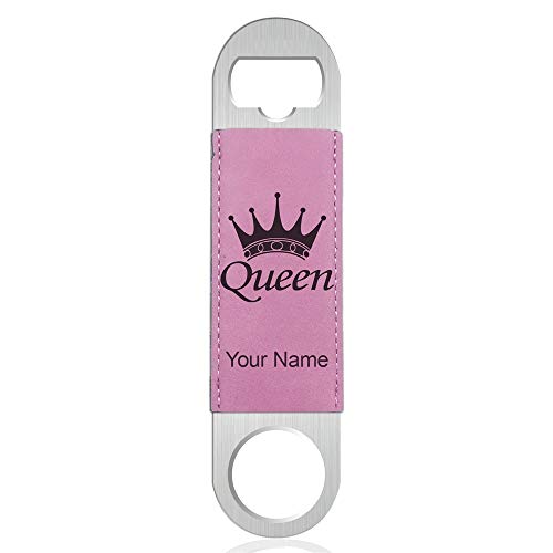 LaserGram Bottle Opener, Queen Crown, Personalized Engraving Included (Faux Leather, Pink)