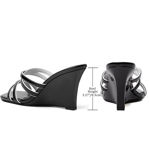 Reitoye Womens Wedge Black Sandals Square Open Toe Wedge Heeled Sandals,8.5 - image 5