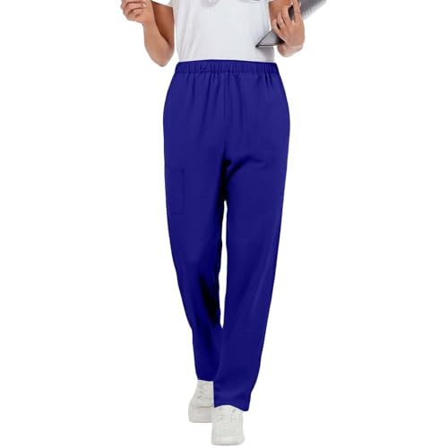 Image of Scrubs Pants for Women Plus Size Stretch Waisted Workwear Pants Medical Uniform Comfy Straight Leg Barrel with Pocket