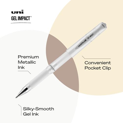Image of uniball Signo Gel Impact Pens, Bold Point (1.0mm), White Metallic Ink, 3 Pack