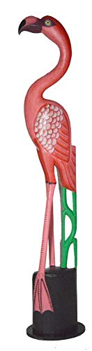 Figura Decorativa Flamenco Rosa Tallado en Madera 99 cm
