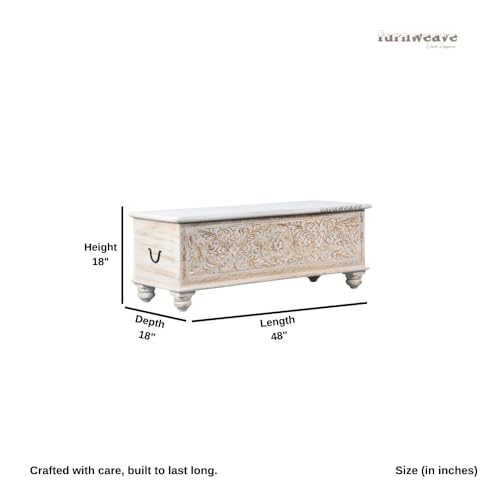 Image of Wifo Solid Wood Coffee Table for Living Room Wooden Trunk Box for Storage | Handcrafted Center Table for Living Room with Sandook Storage | Pitara for Home and Bedroom (White Distress)