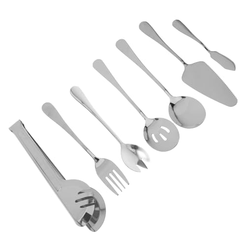 Toyvian Cubiertos de Acero Inoxidable Utensilios de Mesa para Servir con Tenedor Cuchara Espátula y Pinzas Vajilla Occidental Resistente Superficie Lisa para Buffet y Eventos