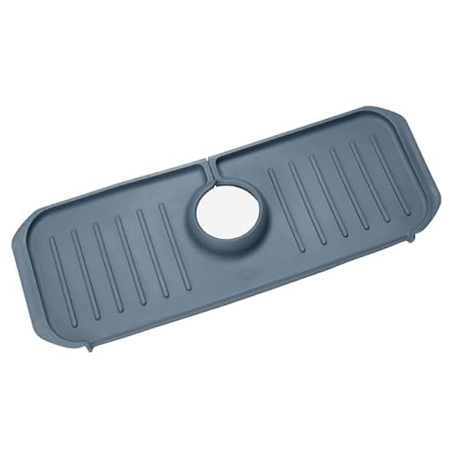 Clorox KeptClean Kitchen Faucet Splash Guard ¨C Easy-to-Install, Water-Resistant Protection for Faucets and Sink Area, Self-Draining Channels Direct Water Into Sink ¨C Steel Blue