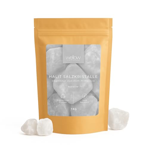 1 kg Halit Salzkristalle 2-5cm Brocken – Naturbelassene Salzkristalle aus Himalaya - Pakistan, Saunasalz für Sauna & Solebad, Hochwertiges Ursalz für Wellness & Fußbad