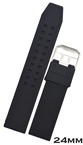 Image of SURU 24MM Double Prong Buckle Silicone Watch Strap /Band (Colour- Black /Width- 24mm)(Size Guide in 3rd Image) U177