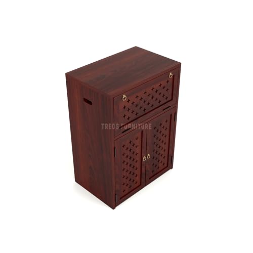 Image of Solid Sheesham Wood Inverter Cabinet | Rosewood Inverter Stand with Ventilated Doors & Foldable Front Panel | Multipurpose Storage Cabinet for Home & Office (Mahogany Finish)