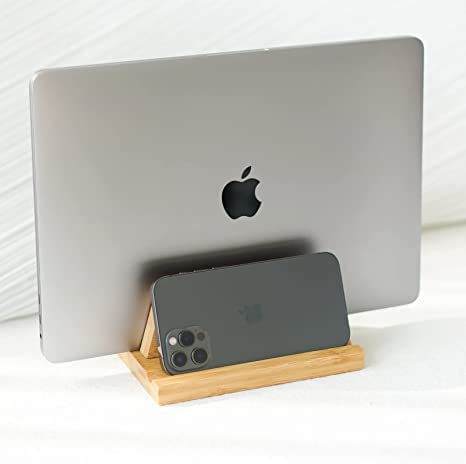 ROCDEERVertical Laptop Stand Holder - Adjustable Holder and Dock 0.01" to 1.18", Fits All MacBook/Surface/Samsung/HP/Dell/Chrome Book, Natural Bamboo