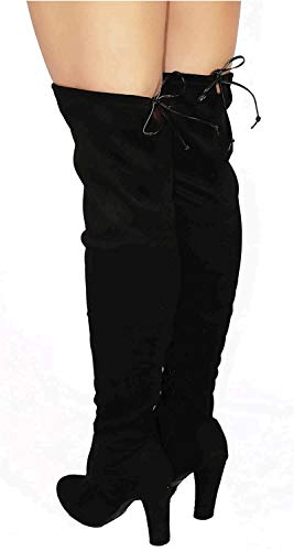 Wild Diva Amaya-01 Women's Thigh High Stretch Boot - Trendy High Heel Shoe - Sexy Over The Knee Pullon Boot - Comfortable Easy Heel - Black (8.5) #TOP4