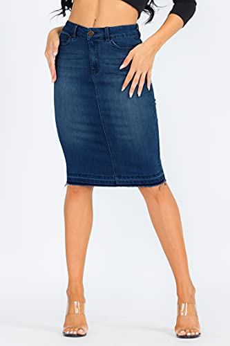 A2Y Slim Fit Rayon Knee Length Back Slit Denim Jean Pencil Skirt Dark Navy L #TOP6