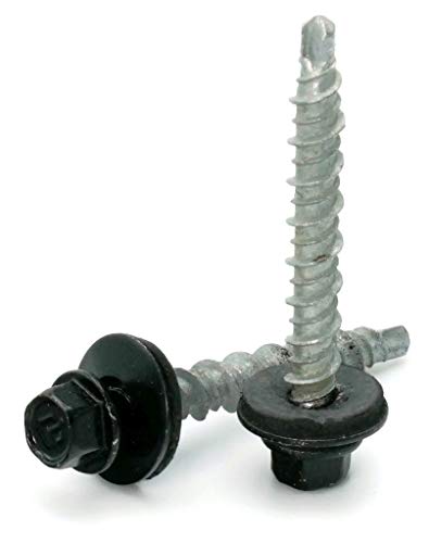 Hex Washer Head Mechanical Galvanized Mini Driller Roofing Screws Black Finish - #10 x 1