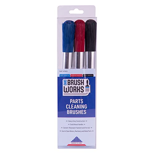 Image of Ohio Brush Works, Parts Cleaning Brush, Handmade in The USA, Home and Auto Use, Solid Ergonomic Wood Handle (3 Pack - Soft, Medium, Stiff)