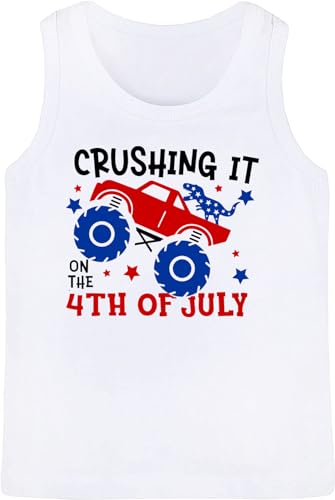 Image of 4th of July Tank Tops Boys Girls American Flag Shirts Kids Patriotic USA T-Shirt Cotton Sleeveless Tees Tops 1-7T