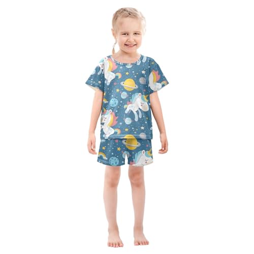 ALAZA Unicorn Star Planet Solar System Pajamas Set Short Sleeve Cotton Sleepwear Summer Pjs 2 Piece 5-14Y3