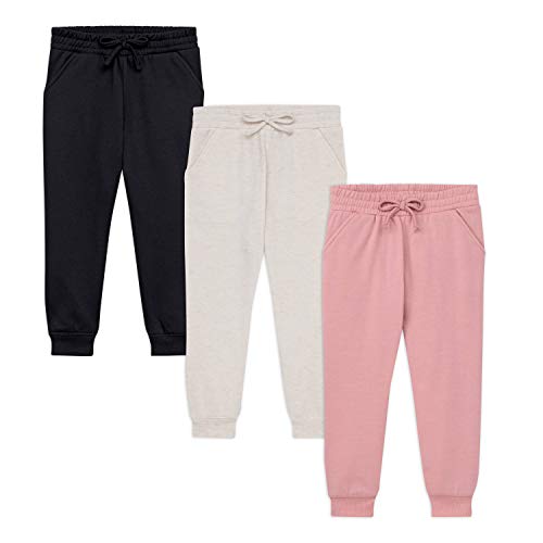 BTween Kids Girl s Jogger Pants Set - 3 Pack Bundle Black Pink Beige Size XS(4 5)