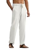 HOTake Men's Vintage Linen Pants Old Money Men's Clothes Casual Pants for Men White L(35)