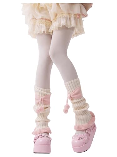 Image of WDIRARA Women's Bow Knitted Ankle Leg Warmers Long Socks Kawaii Boot Socks Y2K