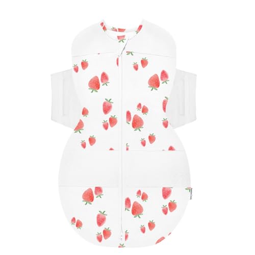 Image of Happiest Baby SNOO Sleep Sack - 100% Organic Cotton Baby Swaddle Blanket - Doctor Designed Promotes Healthy Hip Development (Ivory Strawberries, Small)