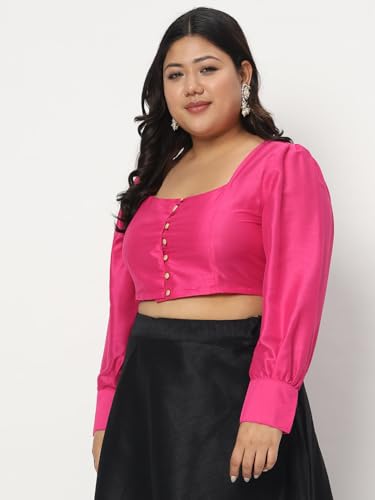 Image of studio rasa Women's Plus Size Chroma Button Down Crop Top for Wedding Festive Party