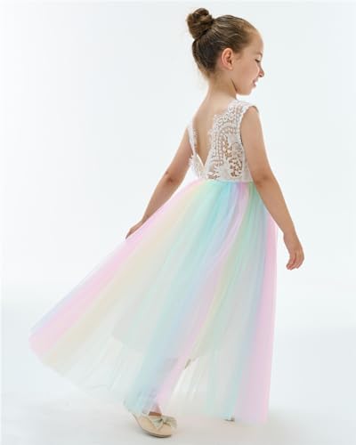 Image of 2Bunnies Girl Peony Lace Back A-Line Straight Tutu Tulle Party Flower Girl Dress