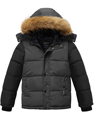 Image of Wantdo Boys' Winter Coat Warm Puffer Jacket Waterproof with Faux Fur Hood