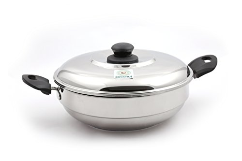 Image of Coconut Stainless Steel Idli Steamer 13 Idli with SS Lid | Extra Thick Sandwich Bottom | Induction & Gas Compatible | Multipurpose Idli Cooker & Kadhai 4.5 Ltrs