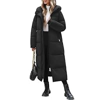 Yuson Girl Women's Long Coats Winter Jackets for Women Quilted Padded Coats Elegant Thermal Ladies Puffer Jackets Zipper Hooded Parka Overcoat Water Repellent Windproof Outerwear(Black, L)