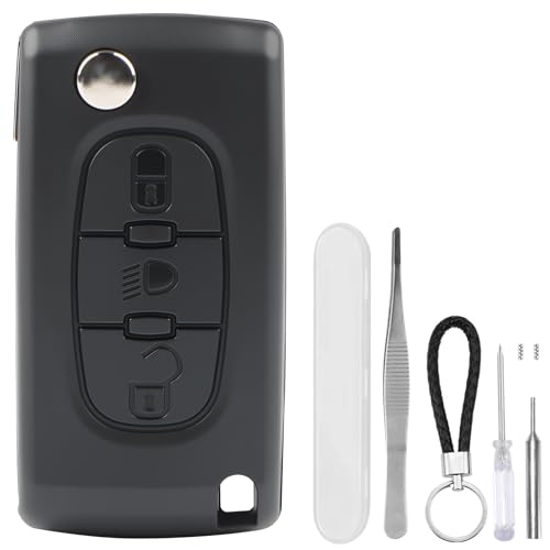 KingYH Carcasa Mando Llave de 3 Botones Llave de Repuesto Plegable Mando a Distancia Funda para Llave de Repuesto para Peugeot 207 307 308 407 408 3008 5008 Citroën C2 C3 C4 C5 C6 C8 (CE0523 HU83)
