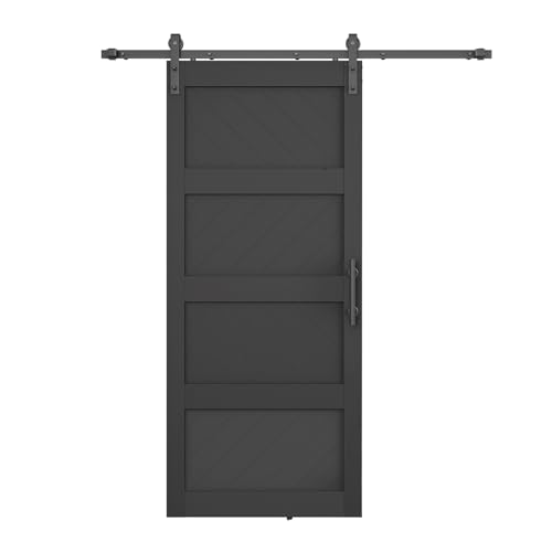 JUBEST 36'x84' Sliding Barn Door, 4 Panel Black Barn Door with Hardware Kit Include, Wave Shape Barn Doors, Waterproof, Pre-Drilled Holes for Easy Assembly, Ideal for Bedroom, Bathroom, Closet