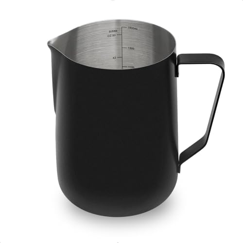 Image of watchget 50oz Milk Frothing Pitcher Stainless Steel Espresso Steaming Jug | Clear Internal Scale, Milk Coffee Cappuccino Latte Art Barista Steam Pitchers,Barista Coffee Bar Accessories, 1500ml, Black