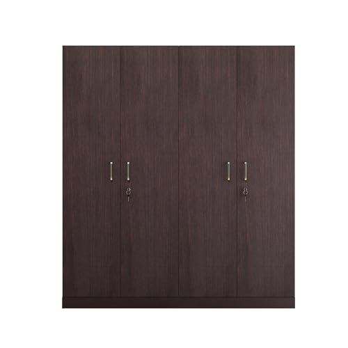 Image of VIKI Wardrobe | Wooden Almirah for Clothes,Door for Bedroom, 4 Door Wardrobe with Shelves & Hanging Space (Dark Wenge - 40D x 160W x 180H) | 1 Year Warranty | Free Assembly