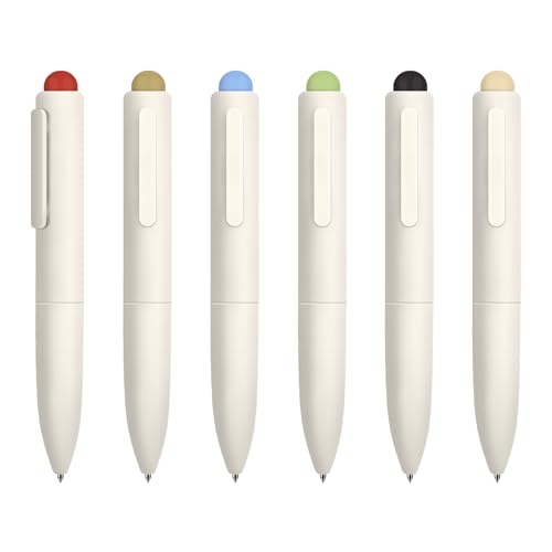VideMundi Ballpoint Pens, Mini Cute Macaron Retractable Ballpoint Pen Set - 6 Pack | Black Ink Medium Point, Fast Drying, Comfortable Writing | Office Bible Journaling Pens (White,Morandi)