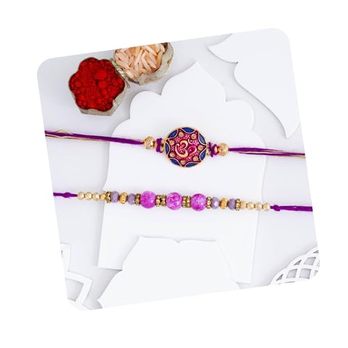 Image of eCraftIndia Floral Kundan Beads Designer Rakhis for Brother and Bhabhi | Bhaiya Bhabhi Rakhi