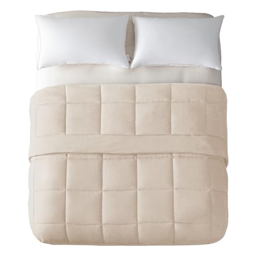 Image of Whale Flotilla Reversible Duvet King Size for All Seasons, 7.5 Tog Down Alternative Box Sitiched Comforter, Lightweight and Machine Washable Bedding Set, 220x240 cm, Brich Beige