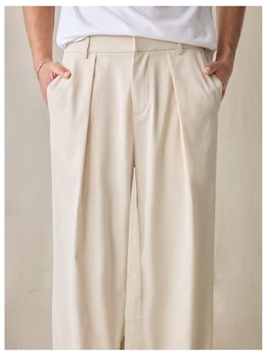 GORGLITTER Men's Casual Baggy Dress Pants with Zipper Wide Leg Pleated Straight Trousers3