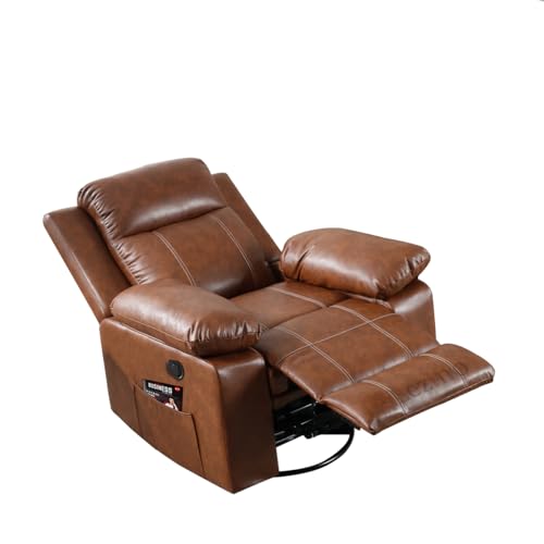 Image of LEZINO Swivel Rocking Manual Recliner Chair for Home, 3 Years Warranty (Rocking Revolving Manual Recliner, Brown) | Recliner Sofa with Rocking Revolving 360| Textured Brown German Premium Upholstery