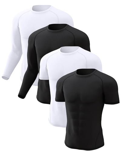 CL convallaria 4 Pack Compression Shirt Men Long Short Sleeve Coo...