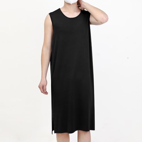 Men's Knee Length Nightshirt Crewneck Sleeveless Nightgown Lightweight Comfort Cotton Loose Fit Nightdress2