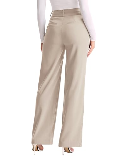 NIMIN Trousers Pants for Women Wide Leg Dressy Work Pants High Waisted Business Casual Outfits 2025 Summer Fashion Office Formal Slacks with Pockets Apricot2