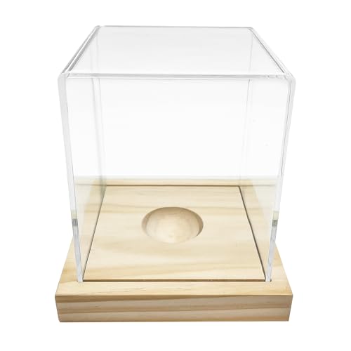 Vitrina de béisbol de acrílico alto con base de madera, estuche coleccionable para deportes, soporte de exhibición de madera maciza