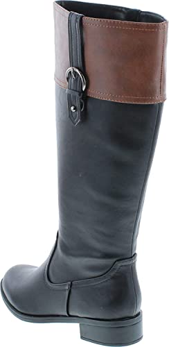 Soda VISA ~ Women Round Toe Two Tone Mid Shaft Low Block Heel Harness Riding Boots3