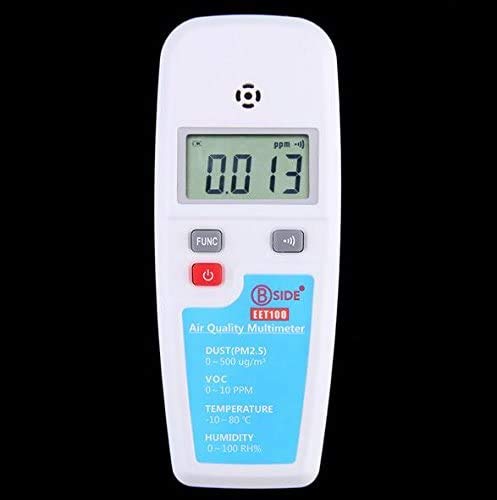Front view of the StarNY EET100 Air Quality Multimeter, showing the LCD display, function buttons, and product label.