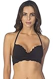 Kenneth Cole REACTION Women's for The Frill of It Ruffle Underwire Push Up Halter Bra Swimsuit Bikini Top, Black, 36 B/C