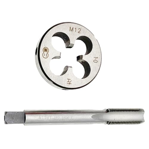 M12 x 1 Tap Die Set LH Left Hand M12x1 Tap & Die Threading Milling Straight Fluted Machine, M12x1 Thread Tap Set Round Die Left Hand M12 x 1 Tap and Die LH