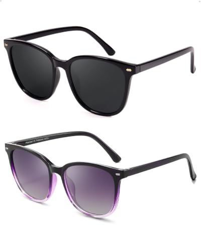 Image of 2 Packs Sunglasses for Women Polarized UV400 Protection Lens Big Frame Fashion Glasses Trendy Stylish Shade