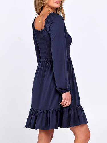 ANRABESS Womens Long Lantern Sleeve Square Neck Dress Smocked Tiered High Waist Ruffle Flowy Swing 2025 Fall Short Dresses4