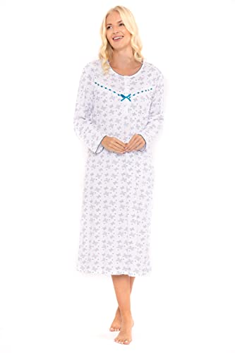 Suzy & Me Chemise de nuit à manches longues pour femme 100 % jersey de coton Imprimé papillon Prune Bleu marine 36-38 40-42 46-48 50-52 54-56, bleu sarcelle, 46-48 Cover
