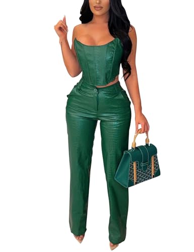 WOKANSE Women's Sexy PU Faux Leather 2 Piece Outfits...